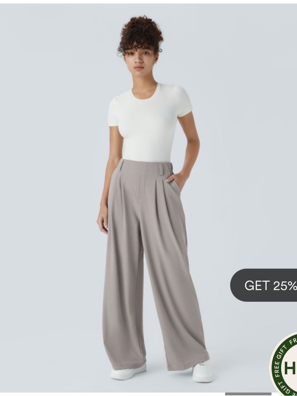 Halara Flex™ High Waisted Side Pocket Wide Leg Waffle Work Pants in Mink Ash